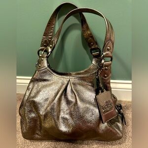 Coach Maggie metallic gunmetal shoulder bag